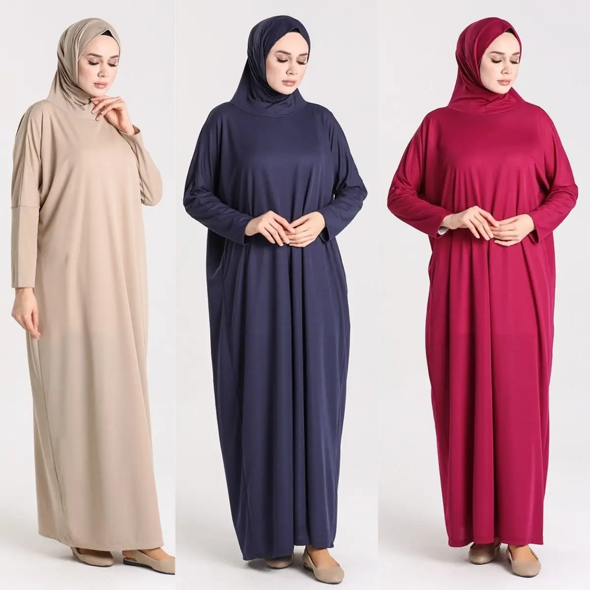 Hooded Prayer Dress Plain Unlined Bat Sleeve Winter Comfortable Useful Loose Women Muslim Fashion Hijab Clothing Daily Custom