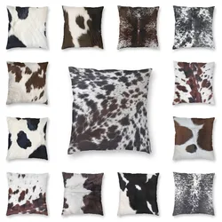 Cowhide Art Rustic Animal Fur Pattern Cushion Covers Sofa Living Room Skin Leather Square Throw Pillow Cover 40x40