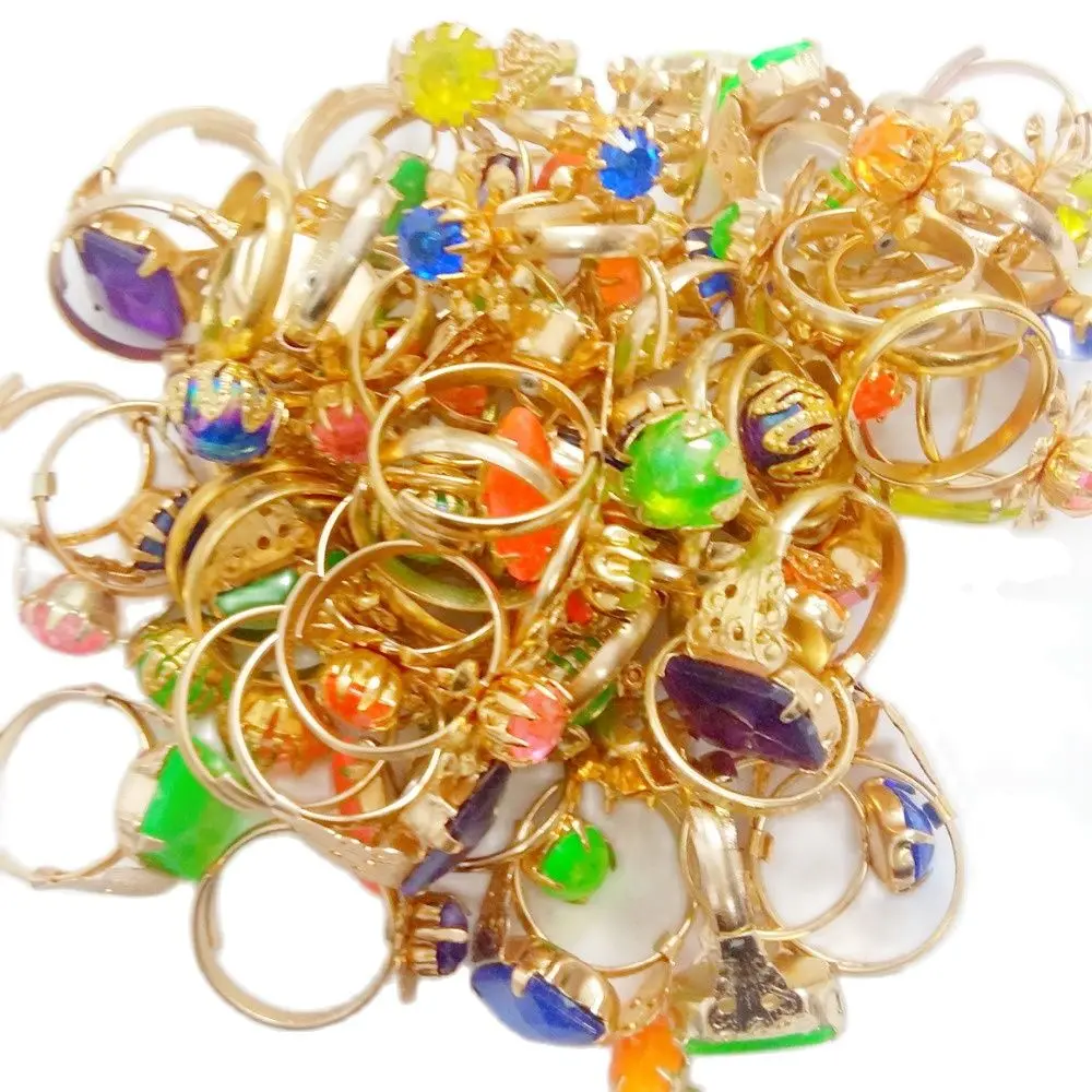 300Pcs Metal Gold Girl Gem RINGS VENDING MACHINE TOYS Pinata Bag Filler Loot Gag Princess Birthday Party Favor Favour Gift Prize