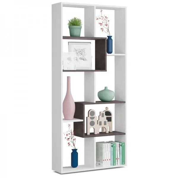 Bookshelf office, measures: 80 cm x 180 cm x 25 cm, melamine, artik White and oxide