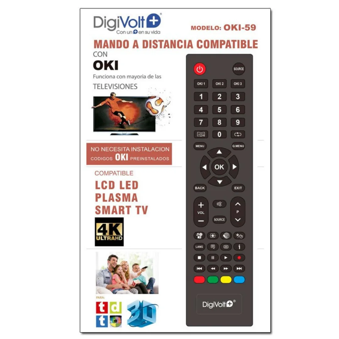 Digivolt+ Mando A Distancia Tv Television Televisor Compatible Con Oki Sin Instalacion OKI-59 32 RC1900 Tv Hitachi Lcd Led Plasma Smart Tv - No Necesita Configuracion Lcd Led Plasma LED4K