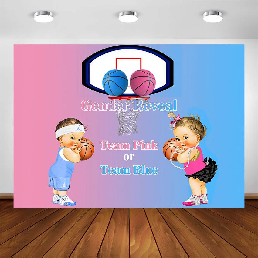 Sports Theme Gender Reveal Party Decoration Backdrop Basketball Team Pink Team Blue Photo Background Party Supplies