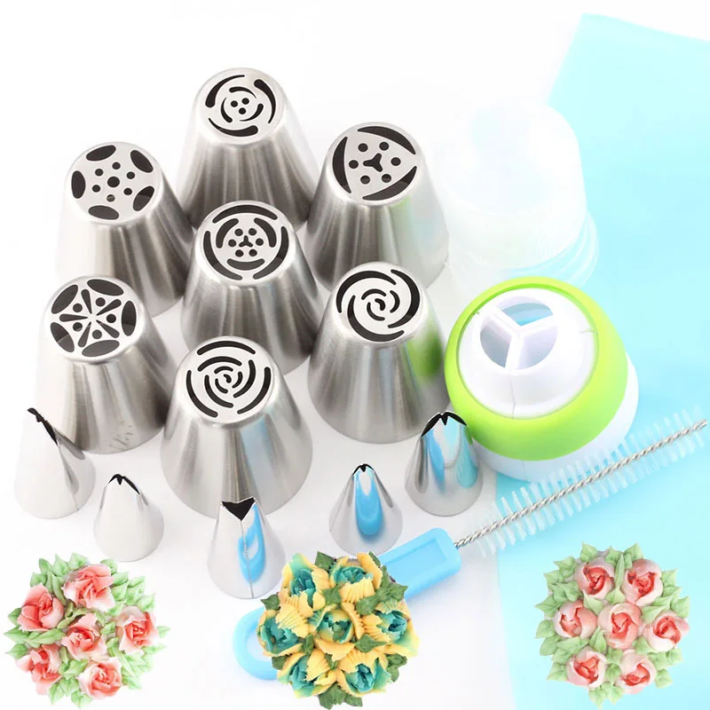 

16pcs Stainless Steel Flower Shape Piping Tips Pastry Icing Bags Nozzles Coupler Cream Cake Decorating Tools Kitchen Accessories