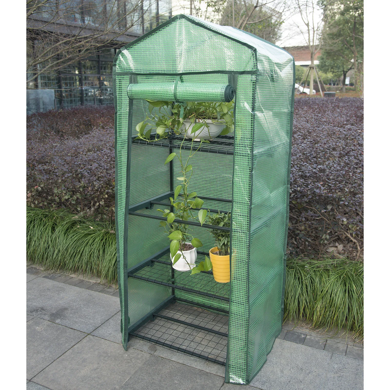 Garden Greenhouse with 4 Levels 69x49x158cm  UV-resistant PE Cover Keep Warm Sunroom with Roll-up Windows For Flowers plants