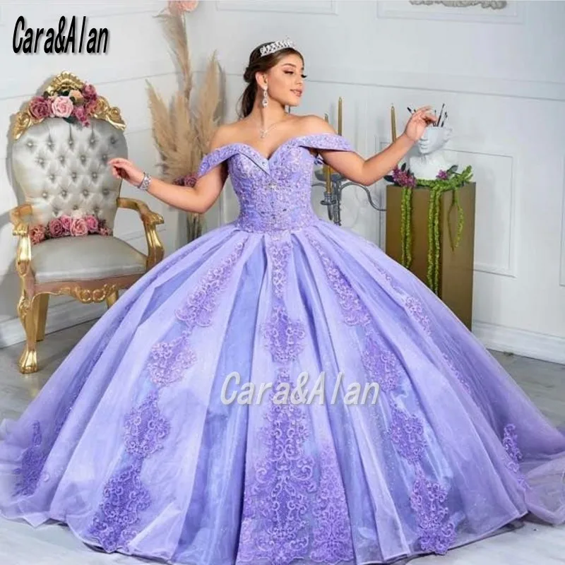 Abiti da principessa Quinceanera rosa messicano con spalle scoperte Appliques di pizzo Puffy Sweet 16 Prom Pageant abiti abiti da xv ol