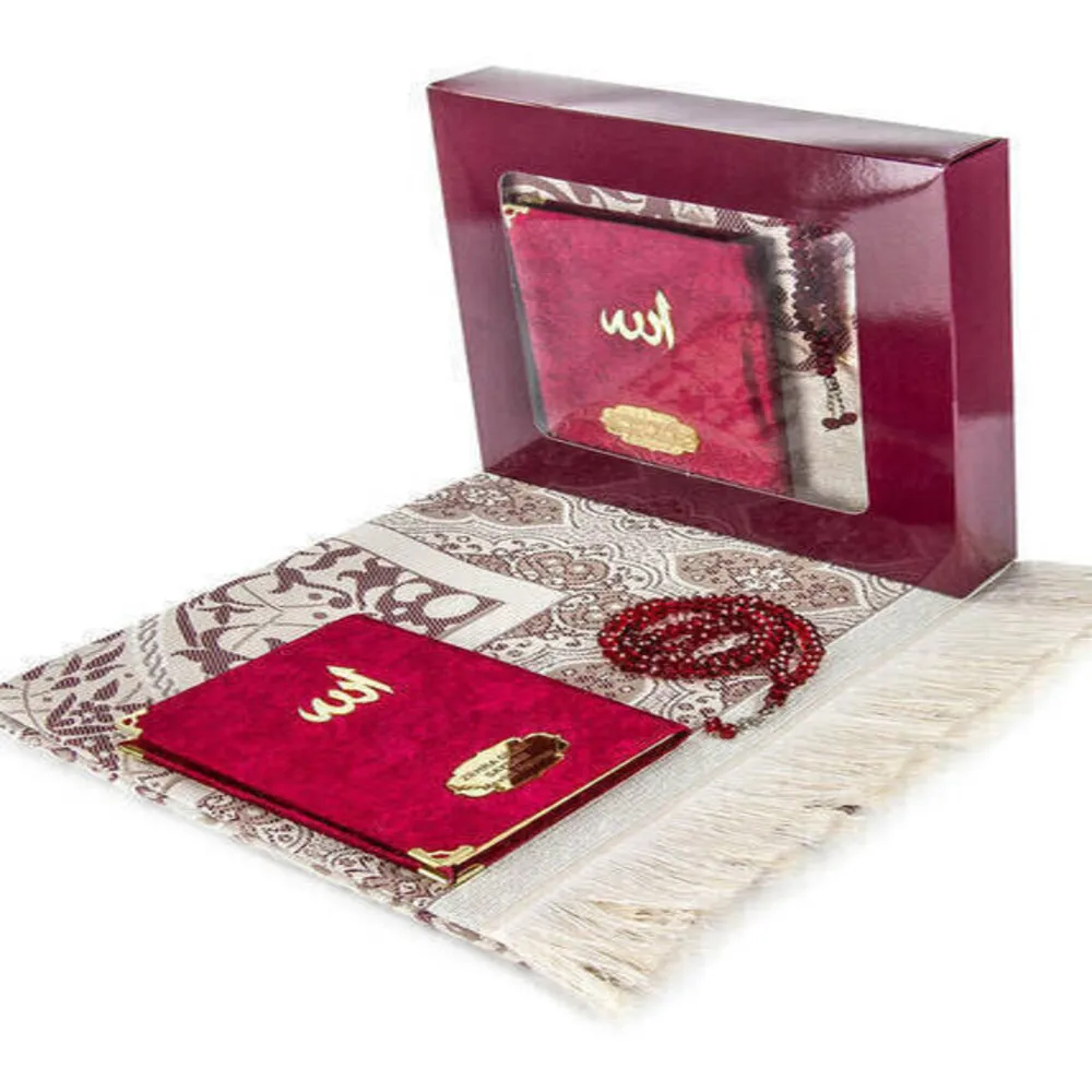 

3 PCS Muslim Prayer Rug Gift Set Sejadah Rosary Yasin Al Sharif Book Islamic Items Ramadan 2023 Worship Perfect Mevlut Luxury