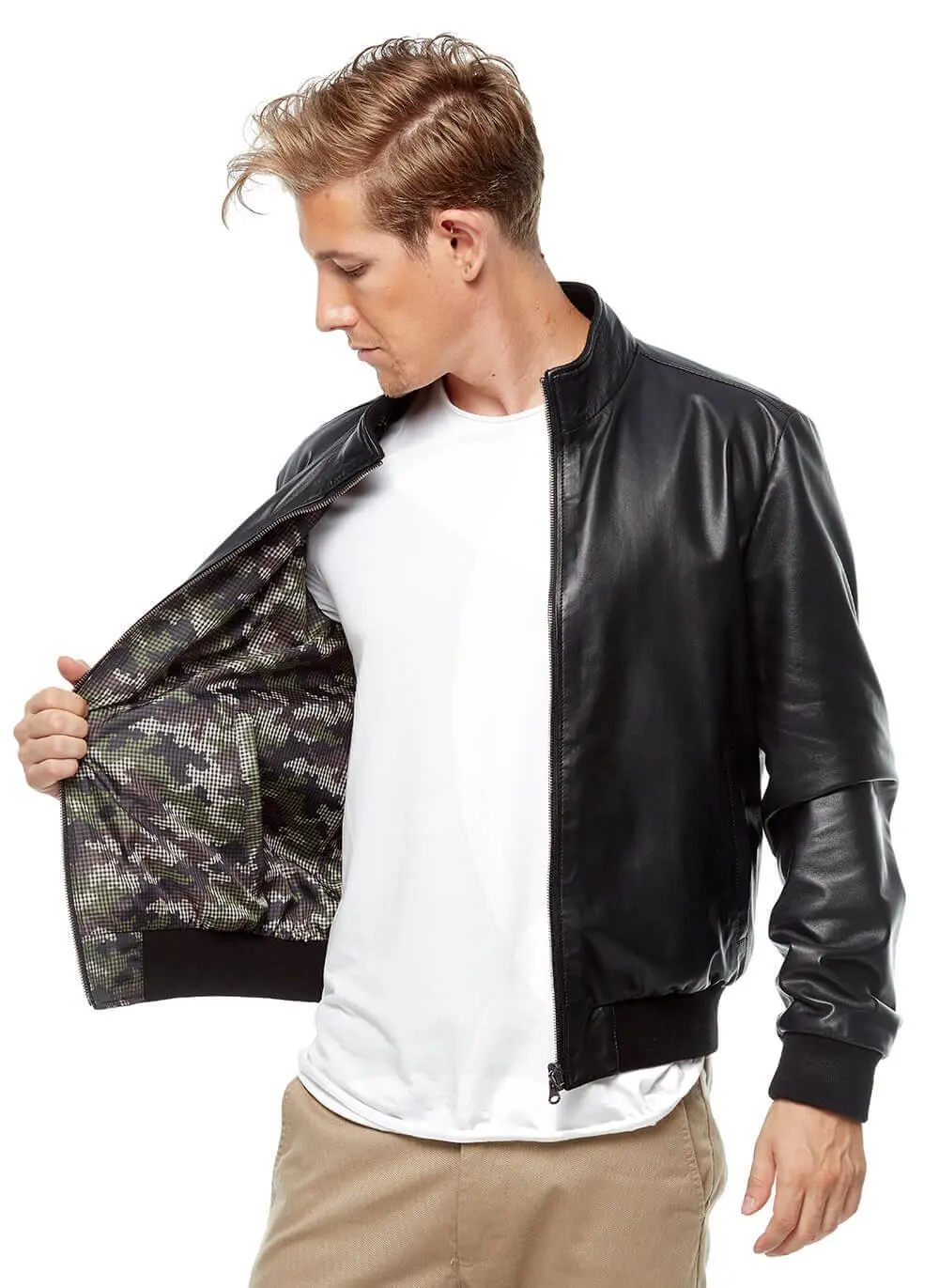 Cappotti in pelle nera mimetica Double face Orjinal Lambskin autunno inverno 2022 Biker Slim Large Size VintageTürkiye
