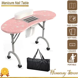 mesa manicura de uñas ，Mesa portátil para manicura de uñas,mesa de manicura portatil, manicura, para salón de belleza, Spa en casa, con cojín de muñeca, recolección de polvo, bolsa de transporte