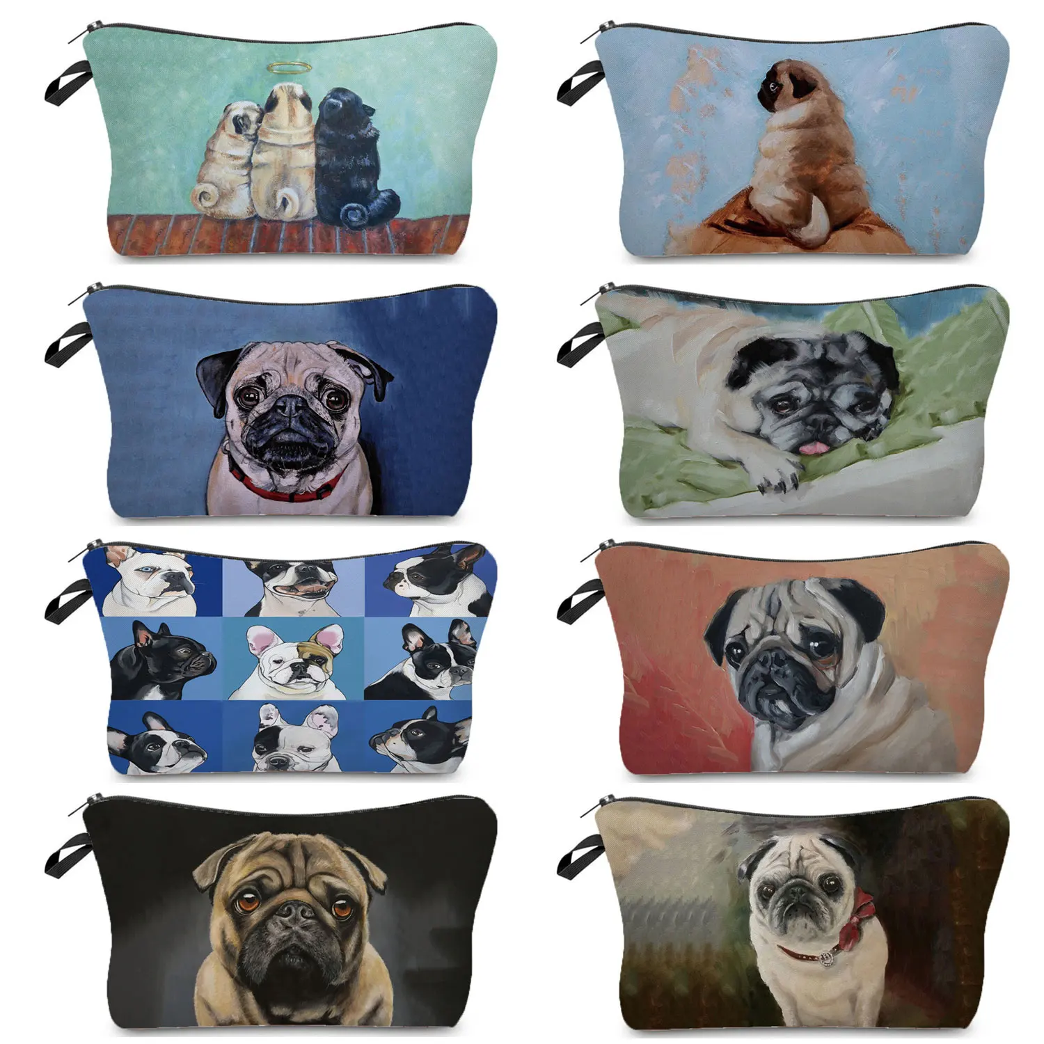 Cute Pug Dog Printing Women\'s Cosmetics Bag Female Makeup Bags Portable Toiletry Pouch Big Child Pencil Case Roomy Storage Bag