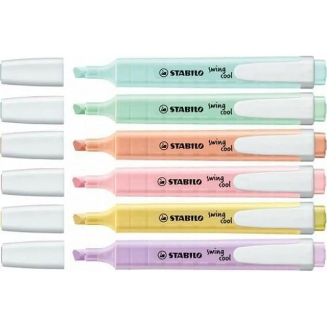 Stabilo swing legal 6 pces pastel marcação caneta com clipe prático e design plano, tinta à base de água adequada para uso no bolso-tamanho