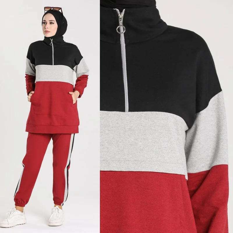 2021 New Season Hijab tracksuit 2 piece Muslim Women Hijab tracksuit fashion Turkey Dubai women Islamic sportswear Arabia Turkey