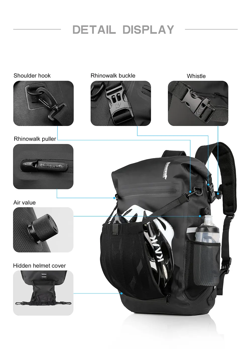 Rhinowalk Fahrradtasche, 22 l, vollständig wasserdicht, Kofferraumtasche, Rucksackkapazität, multifunktionale Gepäckträger, Fahrradtasche, Umhängetasche – Detail 14