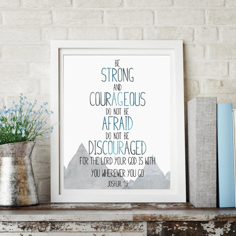Be Strong and Courageous Scripture Prints Kids Bible Verse Canvas Poster Modern Wall Art Canvas Painting Picture Home Decor