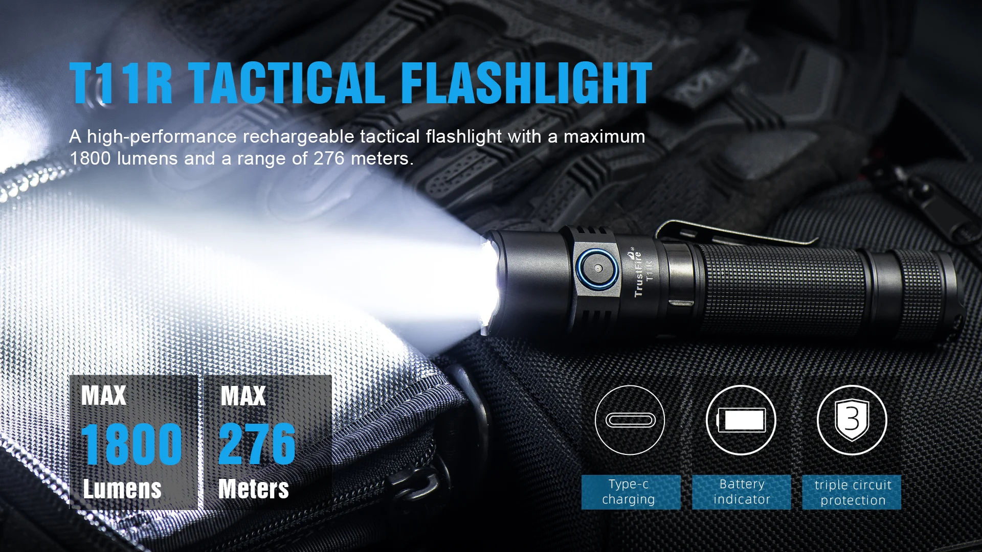 Trustfire T11R Tactical Led Flashlight 1800Lumen Powerful TypeC USB Rechargeable Torch 18650 Battery High Power Lamp Dual Switch