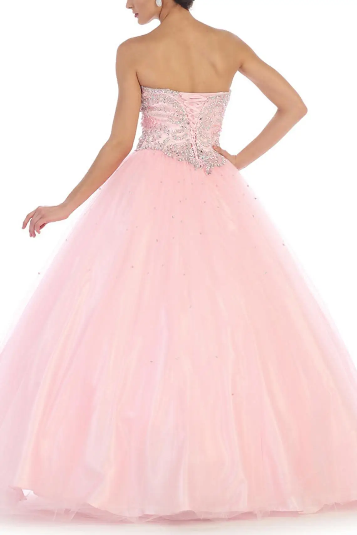 Vestido de novia de tul con cuentas, vestido de quinceañera con encaje trasero, color rosa rubor, 2021, WQ9851