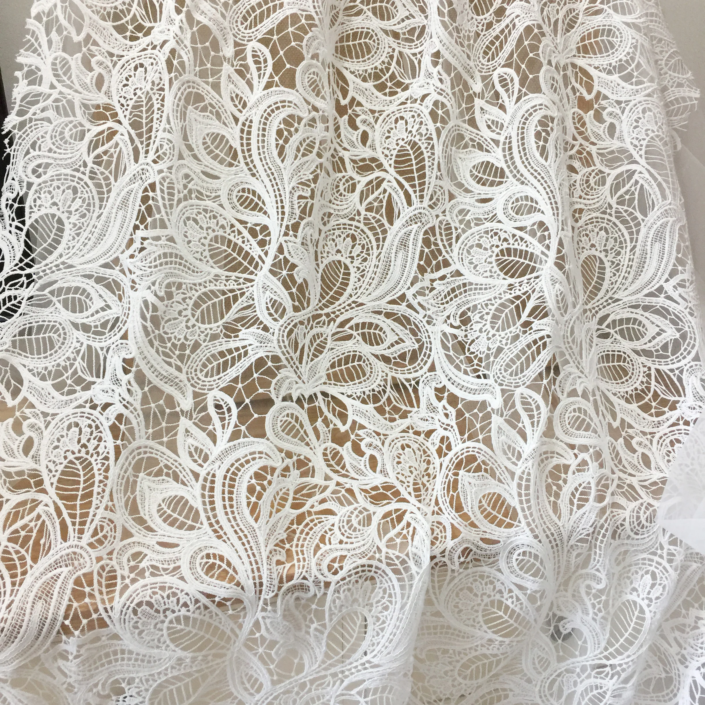 1 Yard Guipure Wedding Dress Lace Fabric, Boho Alencon Bridal Gown Fabric Off White Crochet Couture Lace 140cm Wide