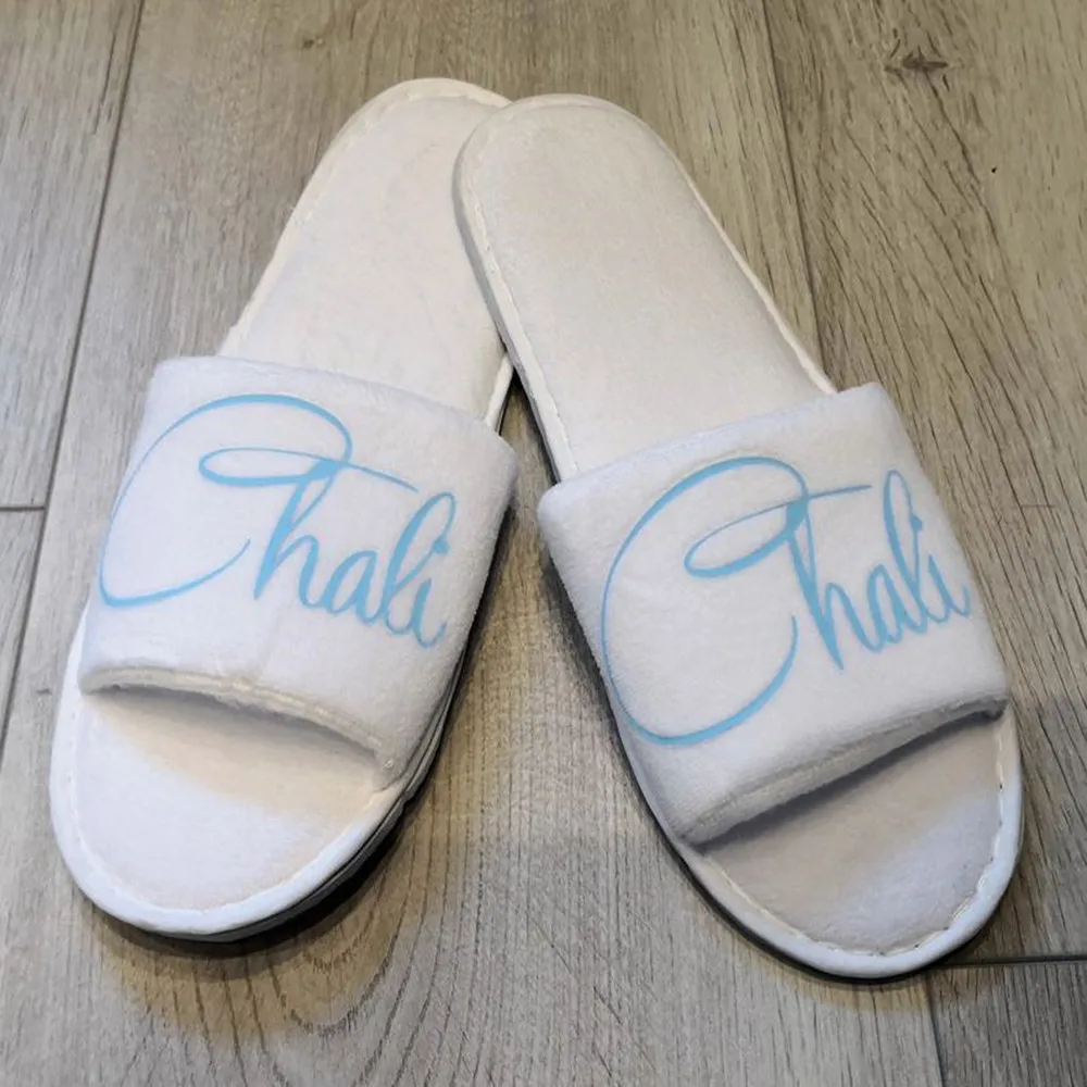 Personalized title Engagement Wedding bridal party slippers Bride bridesmaid silppers rose gold blue black comfortably open toe