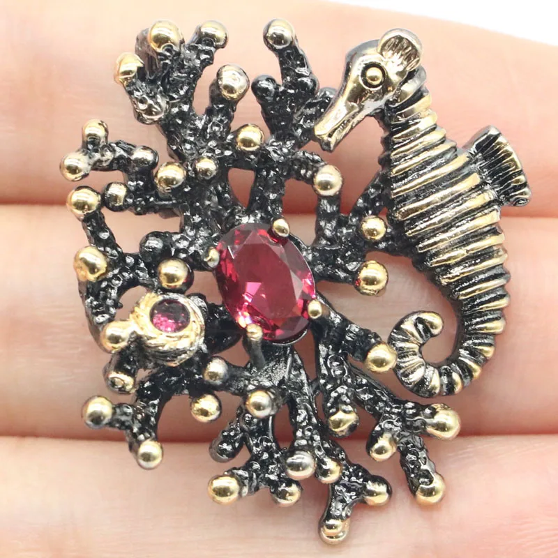 Buy 2 get 1 free 37x33mm Neo-Gothic Animal 11g Rhodolite Garnet Paris Blue Topaz For Women Black Gold Silver Pendant Eye Catch