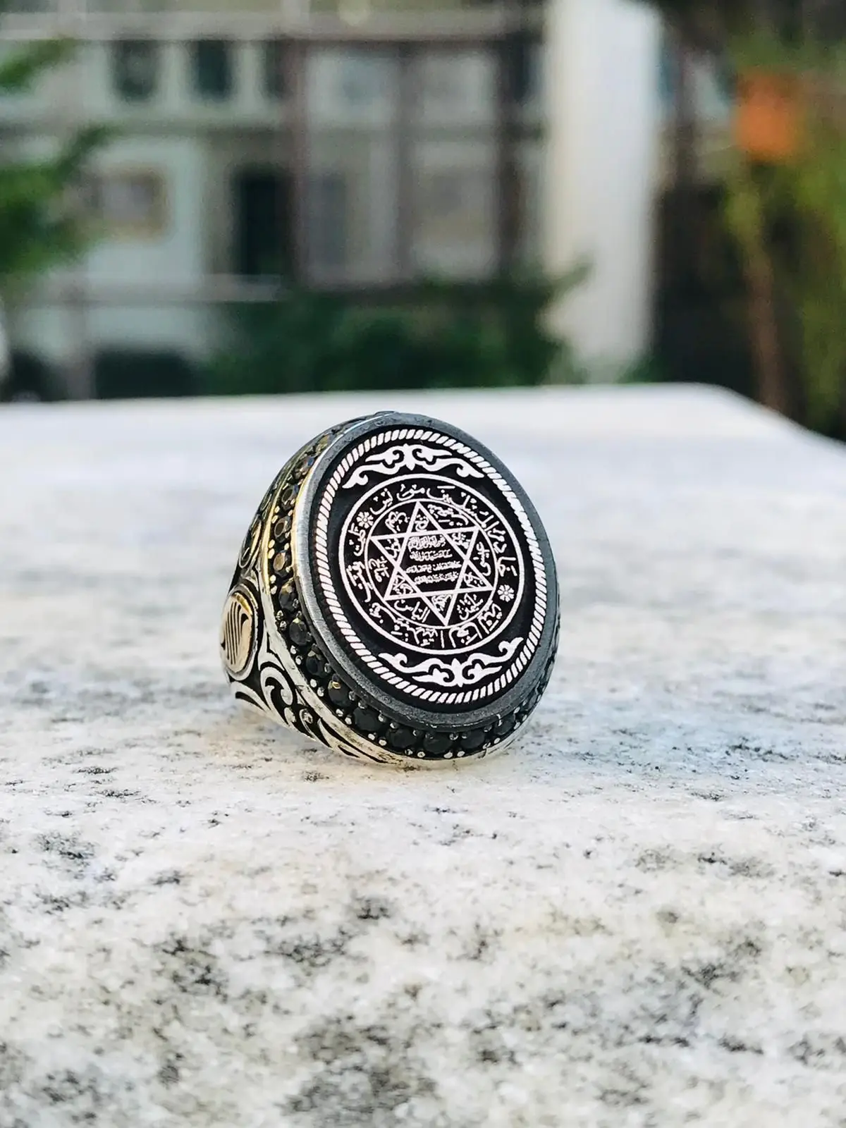 

Elegant Big Design 925 Sterling Silver Seal Of Solomon Men's Ring Microstone With Star Of David Jewelery Gift For Him accessory