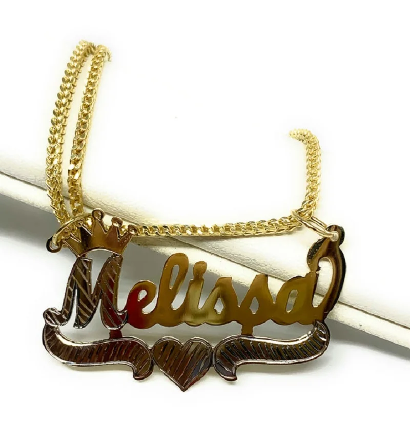 Imagem -04 - Vendido Ouro Amarelo Cursive Crown & Coração Personalizado Placa de Identificação Pingente Colar de Jóias de Aço Inoxidável para Presente da Mãe Feminina 18k