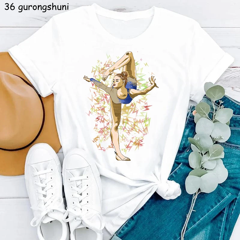 T-Shirt damski w stylu Vintage akwarela baleriny tancerz T-Shirt z nadrukiem Femme estetyczne ubrania letnia koszulka z krótkim rękawem — zdjęcie 6