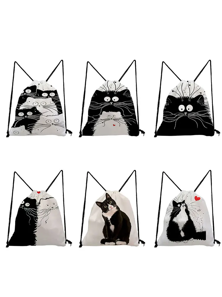 Cat Drawstring Bag Fashion Child Backpack Cartoon Teenager Bookbag Gift Storage Bag Travel Bags Soft Back Bag Custom Pattern