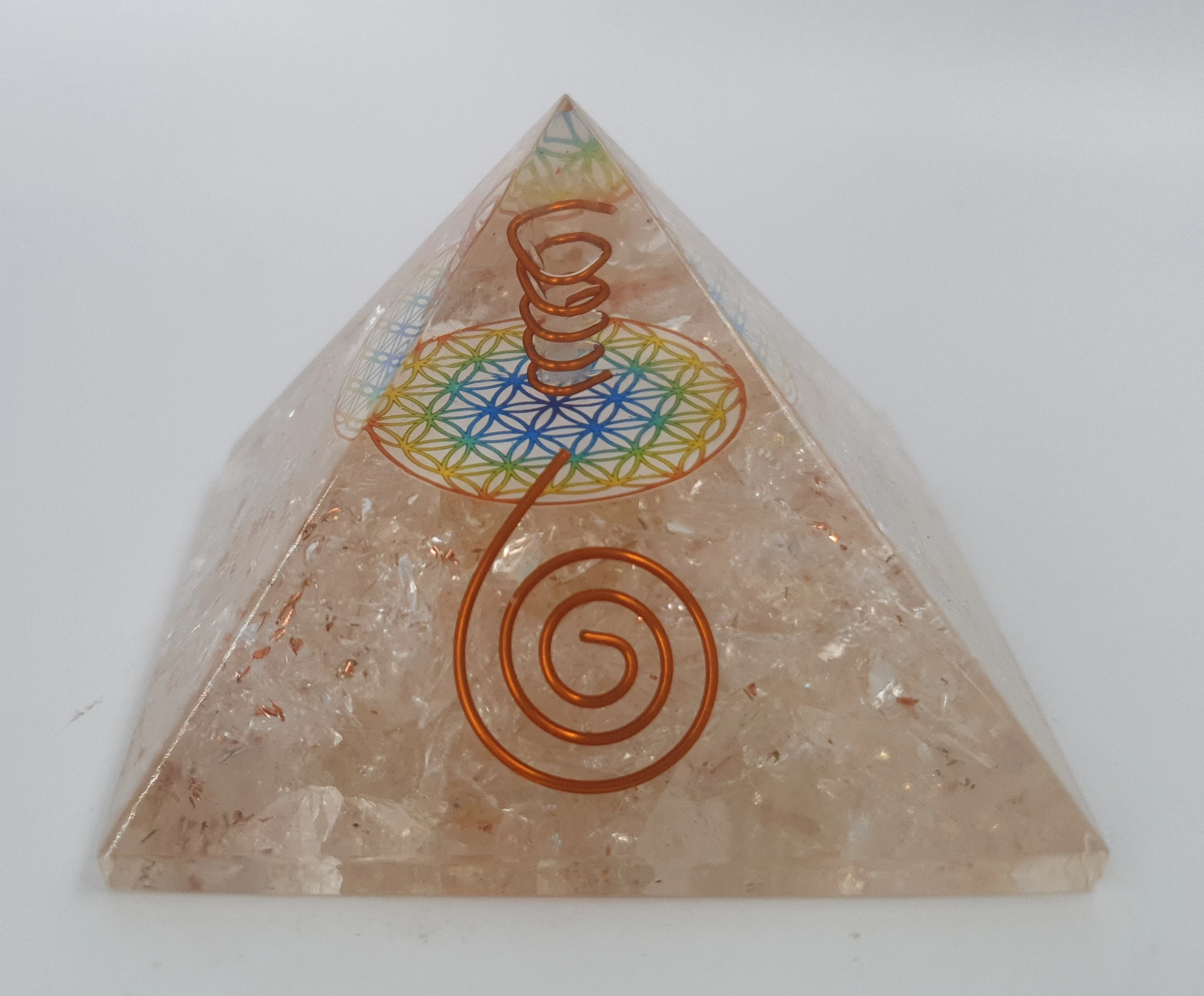 Pyramid orgone white quartz 9x9cm Feng Shui transforms negative energy to positive crystals therapy