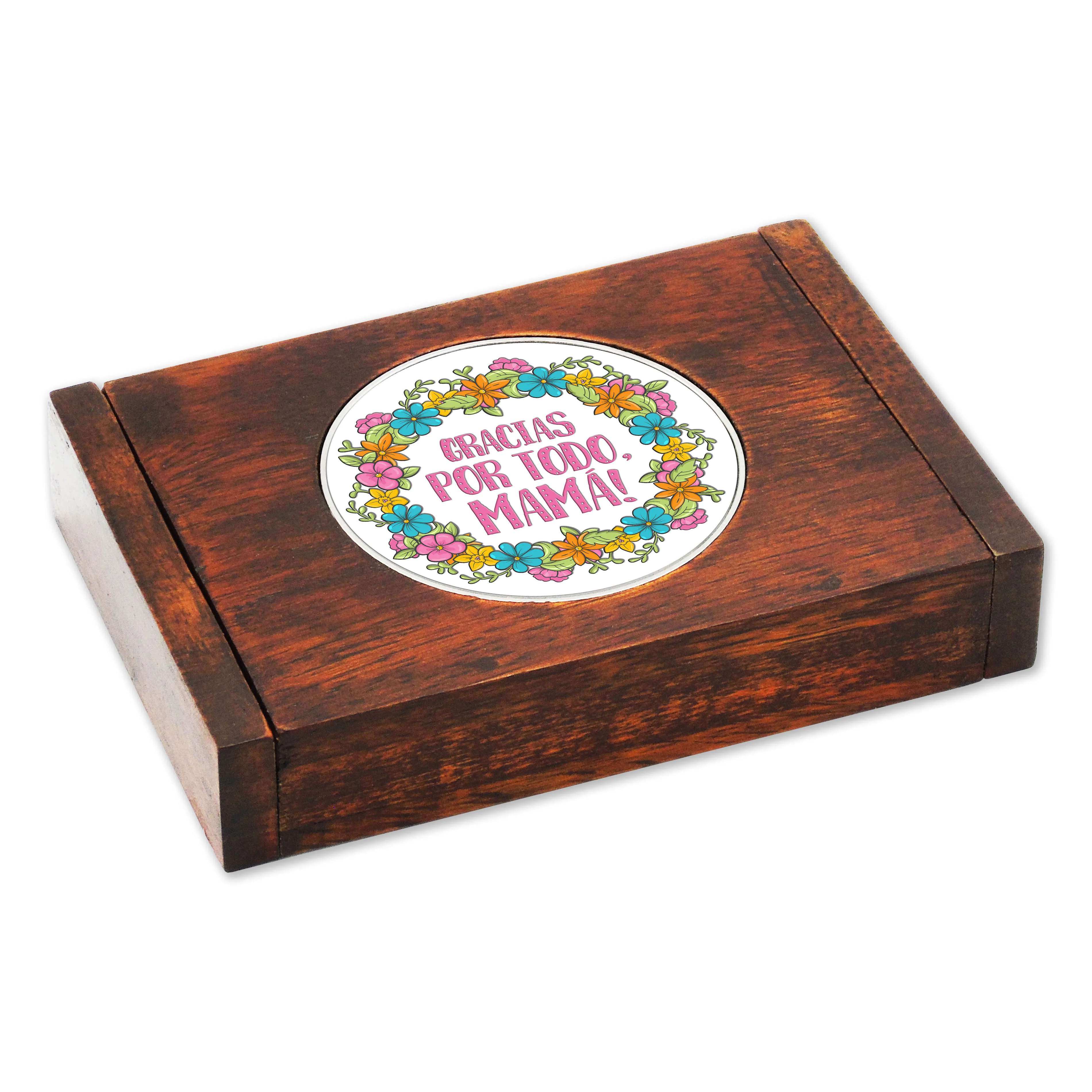 Wood Card holder/exhibitor - Mother´s Day - Metal Medallion with Crystal Dome. Choose from 8 different designs.