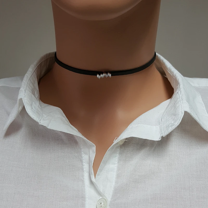 Women Choker Necklace Suede Leather Choker 925 Sterling Silver Made in TURKEY