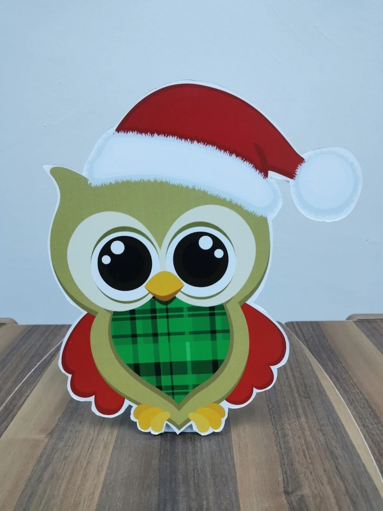 Merry Christmas Owl Foam-board Cutout Standee with Cardboard Stand, Noel Concept Party Supplies Accessories, Happy New Year