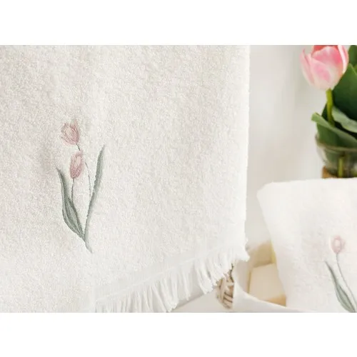 English Home Tulip Garden Embroidered Face Towel 50 x 76 cm Ecru