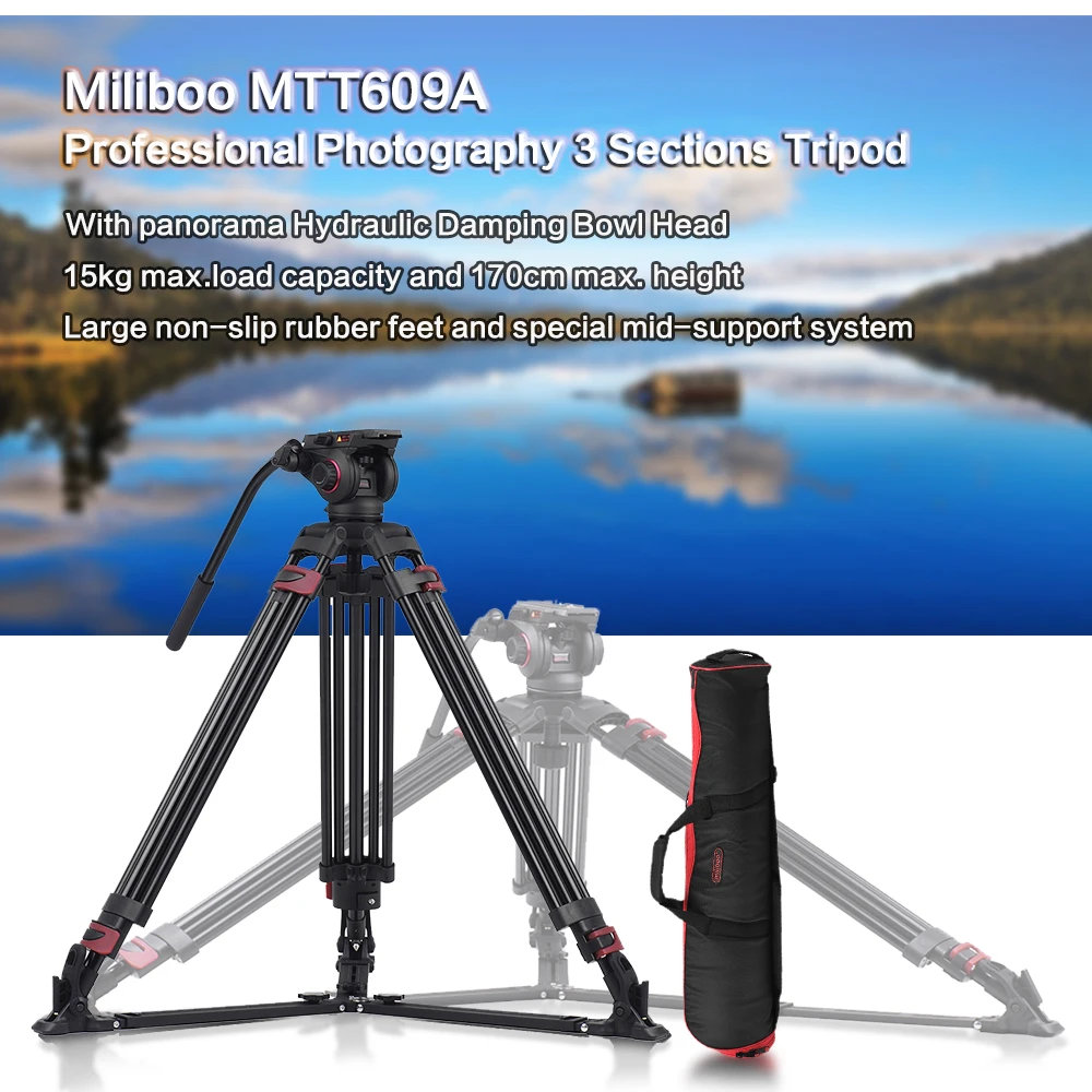 Miliboo MTT609A Professional Heavy Duty Hydraulic Head Ball Camera Tripod for Camcorder/DSLR Stand Video Tripod Load 15 kg Max