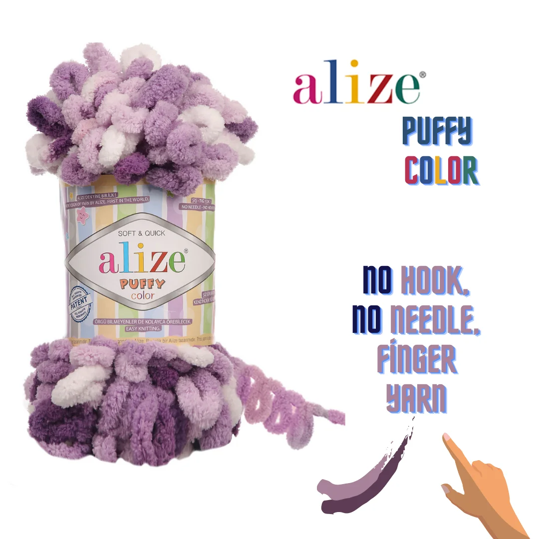 Alize Puffy Color Amigurumi  Blanket Yarn Baby alize hand puffy color  Velvet Yarn Bulky Yarn No Hook, No Needle Finger Yarn