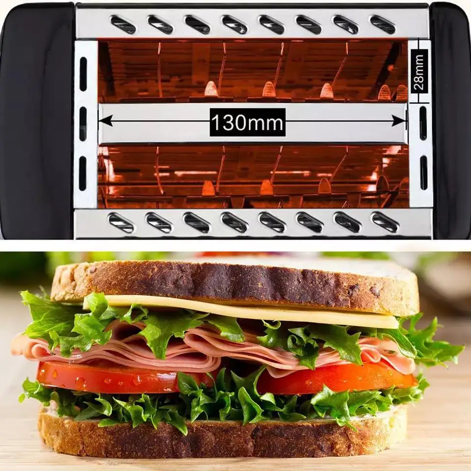 Tostadora de Pan Acero Inoxidable 6 Niveles de Tostado Sandwichera Vertical Boton de Parada Recogemigas 750W Potencia Termostato Ajustable 2