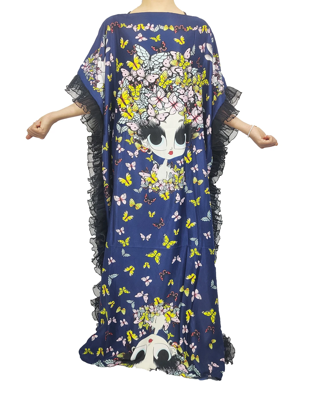 

MIddle East Dubai Fashion Lady Summer Lotus Leaf Loose Abaya Oversized African Lady Stylish Full Length Kaftan Muslim Boubou