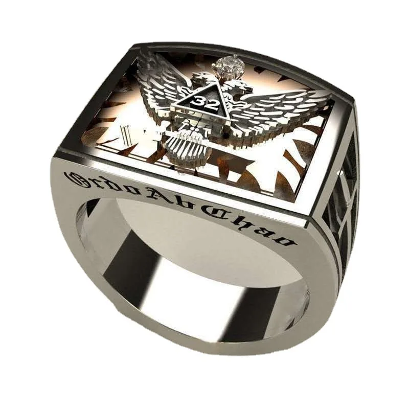 Masonic Freemasonry Stainless Steel Double Head Eagle Rings For Men Motorcycle Party punk Hip Hop Biker Men's Ring Jewelry Gift