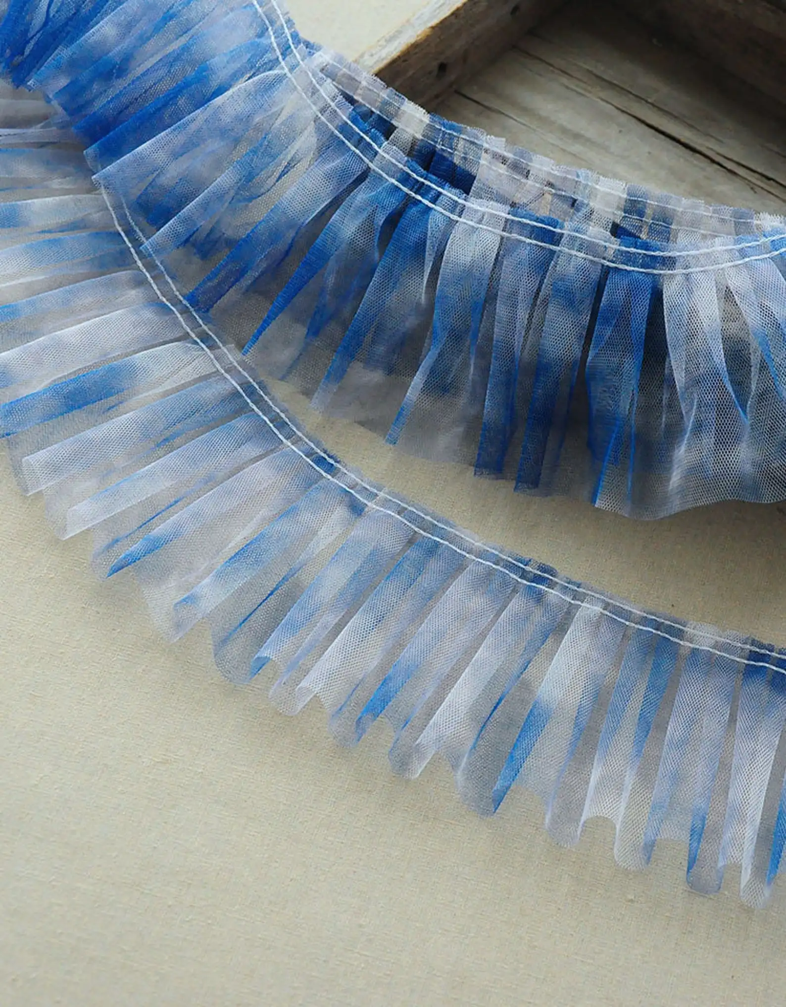 10 Yards Tie Dye Tulle Ruffles Trim Frill Trim Pleated Mesh Trim Tutu Dress Fabric | Blue