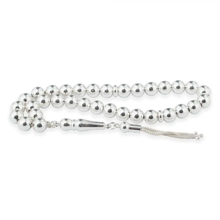 Silver Handmade Prayer Rosary Men Rosary With Silver Tassel Turkish Tasbih Patterned Tassel 925 Sterling Silver Made in Turkey