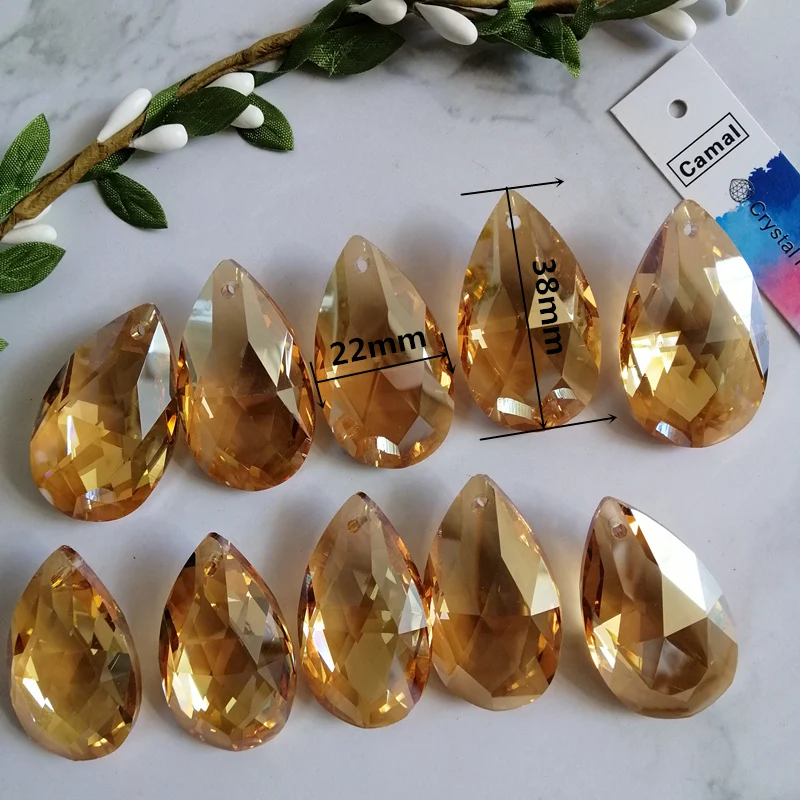 Camal 5pcs Gold Champagne Color 38mm Faceted Grid Drop Crystal Pendant Lamp Prism Chandelier Suncatcher Lighting Parts Hanging