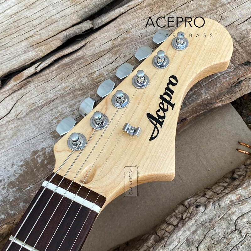 In Stock Acepro Acrylic Electric Guitar Colorful LED, Transparent Pickguard & Knobs, 3 Single Pickups, Maple Neck, Guitarra