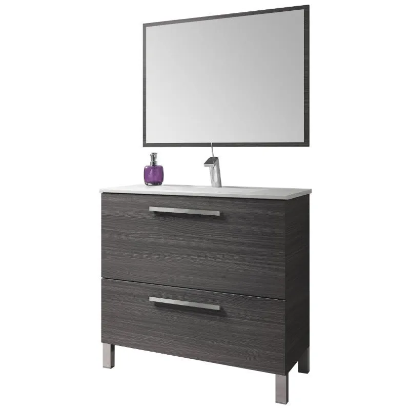 Bathroom furniture or toilet with mirror and frame to match ash gray Color 80x80x45cm. Does not include a sink.