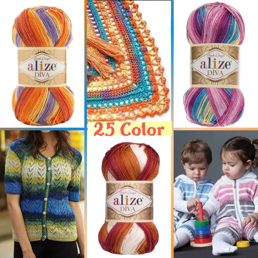 

Quality Hand Knitted Yarn (5 Ball) 25 Color Options 350 Meters(100gr) acrylic Knit Yarn Alize Diva Batik Knitting Patterned Thin - Baby - Scarfs - Cardigan - Beret - Dress - Made In Turkey - DIY