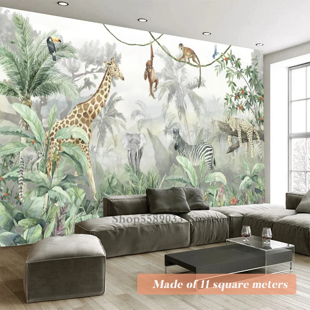 Kids Bedroom Wall Decorative Wallpaper Waterproof Custom Size Room Background Aesthetic Upholstery Mural Jungle Animals Giraffe