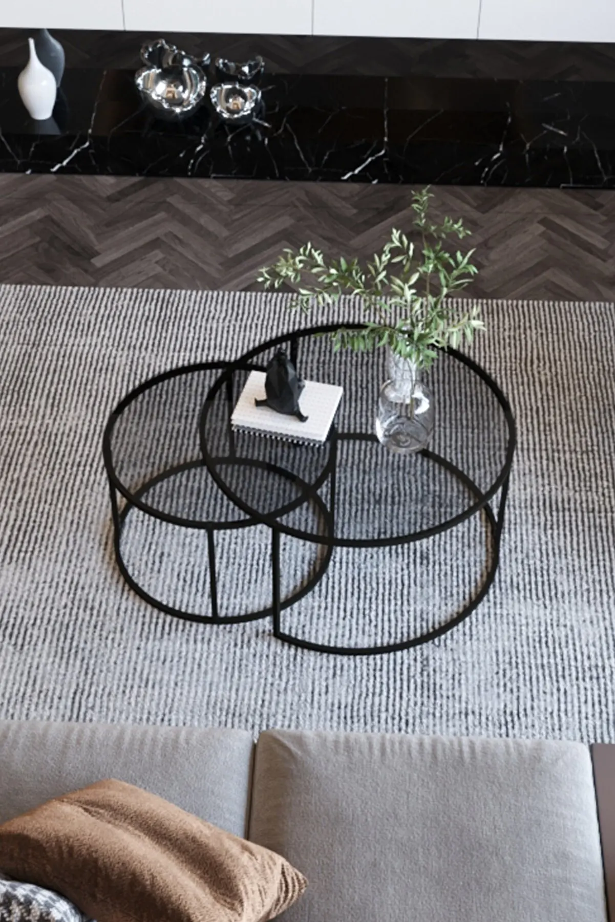 Black Metal Nelling Table Unbreakable Interlocking Glass 2 Piece Scandinavian Side Table Tea Coffee Service Table Round Living R