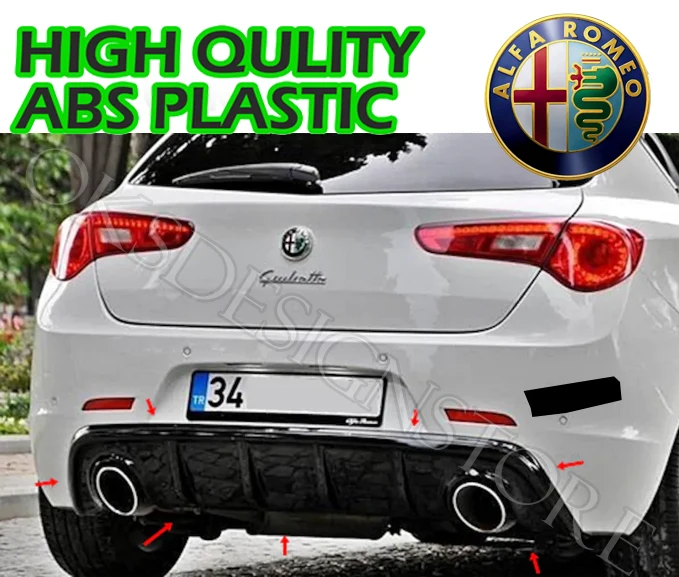 For Alfa Romeo Giulietta Series (2011-2018) Rear Bumper Diffuser ABS Plastic Gloss Black Rear Diffuser Bumper