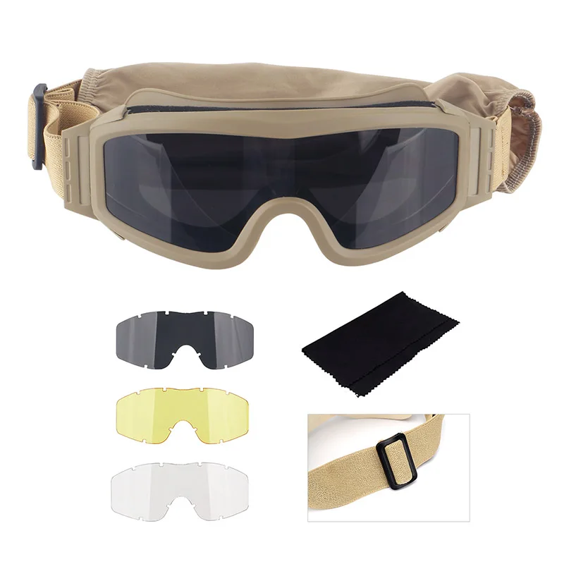 Tactical 3 Lens Protective Goggles Hunting Glasses Anti-Fog Helmet Goggles Outdoor Sport Goggles Eyewear