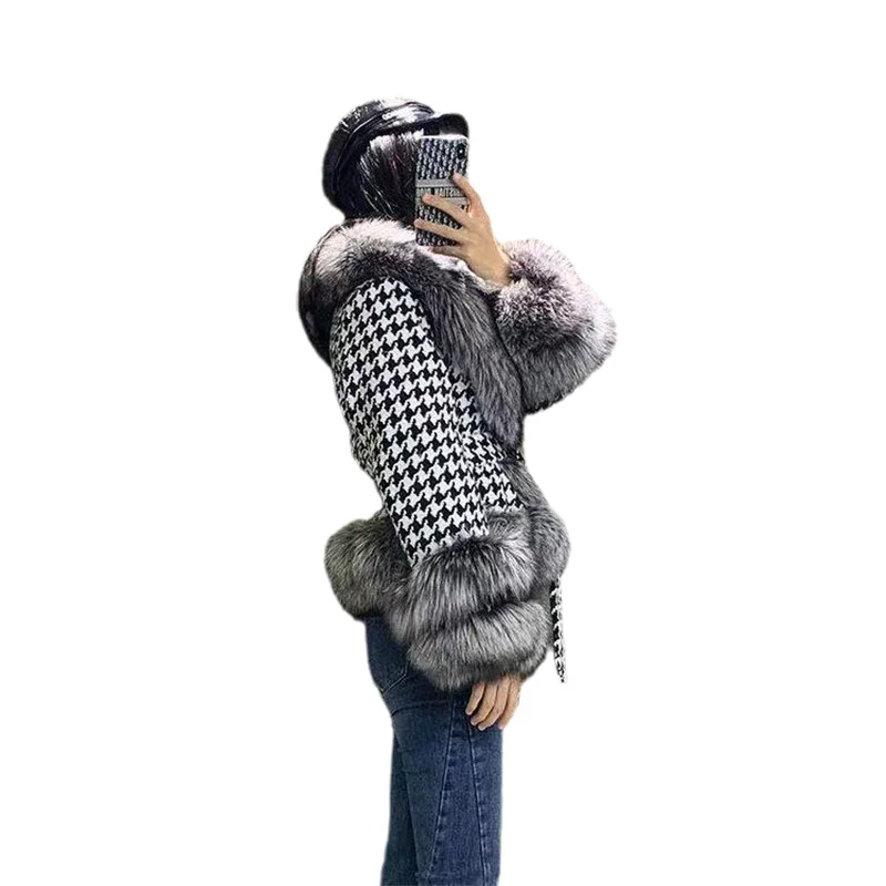 2021 Autumn and Winter Women\'s Fur Coat Women\'s Houndstooth Collar Short Silver Fox Fur Court Fashion Women\'s Clothing