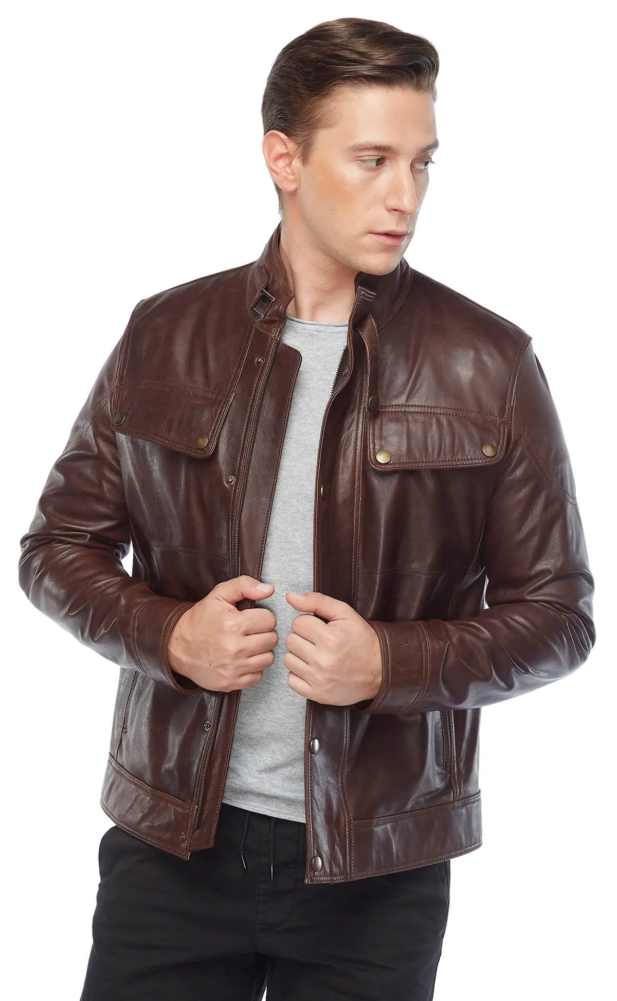 Addo maschio cappotto in vera pelle caffè originale pelle di agnello autunno inverno 2022 Biker Slim Large Size VintageTürkiye
