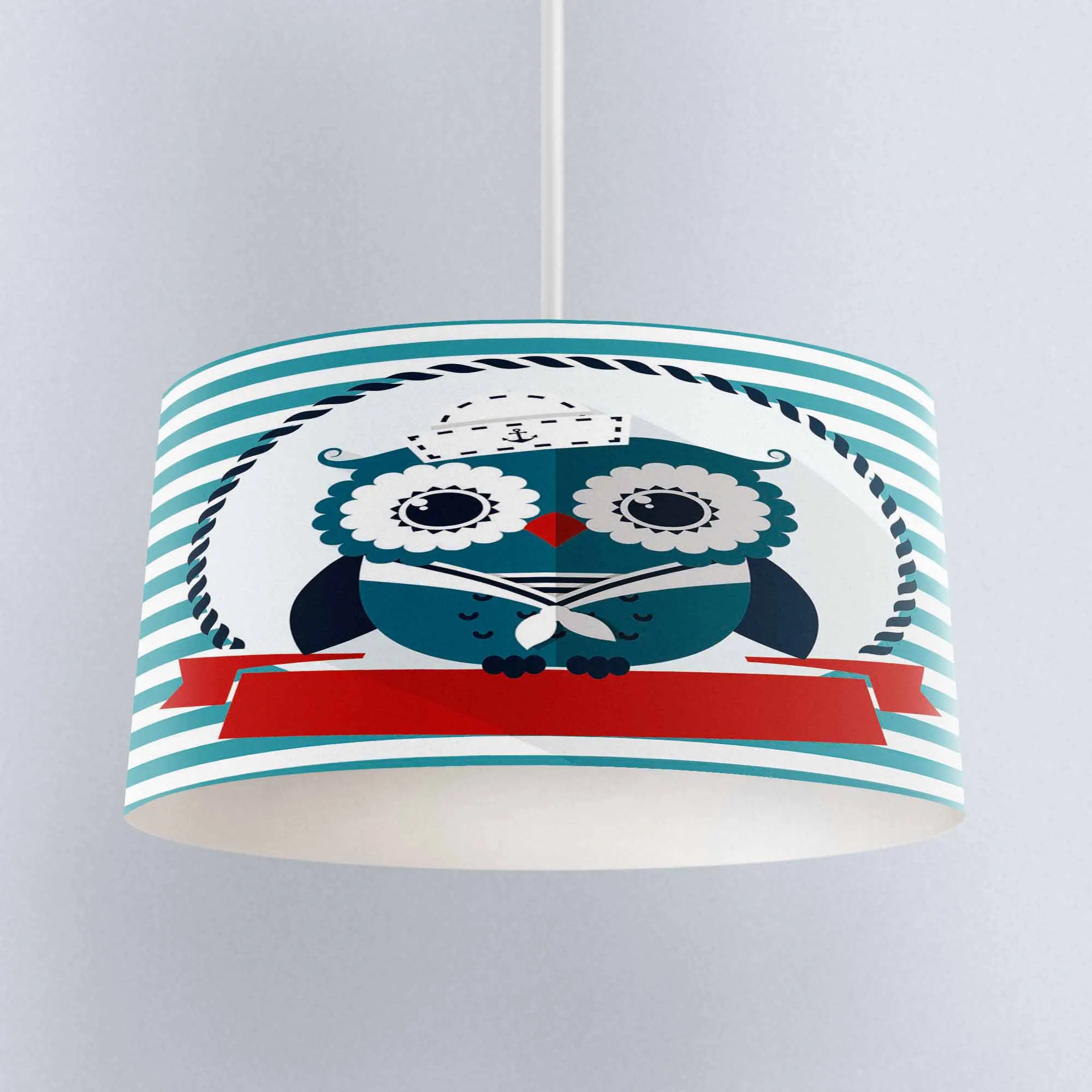 

Else Blue Lines Sailor Owl Animals Print Fabric Kids Chandelier Lamp Drum Lampshade Floor Ceiling Pendant Light Shade