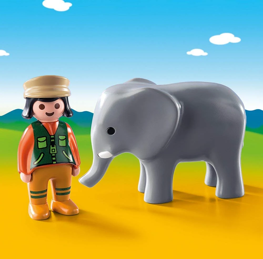 Playmobil 1.2.3. Keeper with elephant, 9381, original, clicks, babies, insurance, large parts, original, toys, boys, girls, gifts, collector, figures, dolls, shop, with box, new, official license